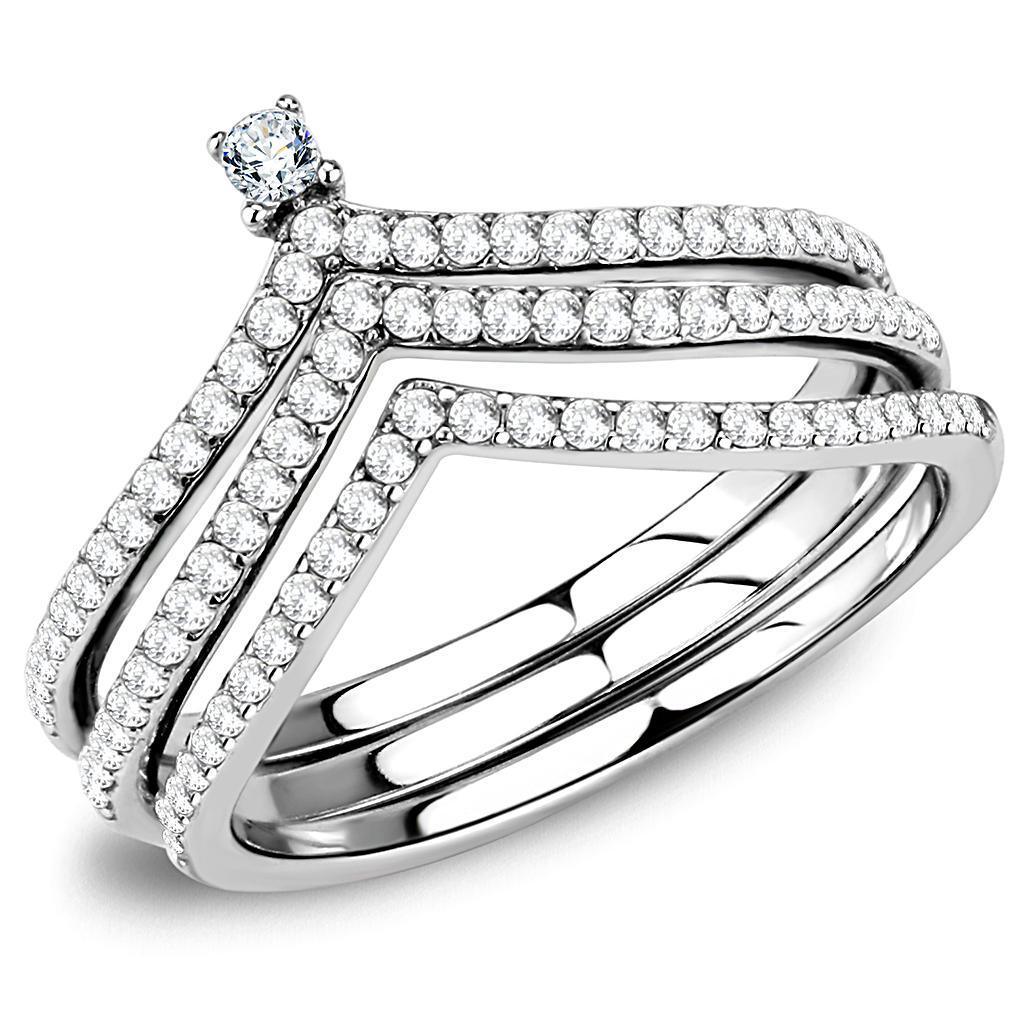 Silver Rings for Womens High polished (no plating) Stainless Steel Ring with AAA Grade CZ in Clear DA061 - Jewelry Store by Erik Rayo
