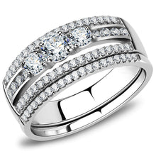 Load image into Gallery viewer, Silver Rings for Womens High polished (no plating) Stainless Steel Ring with AAA Grade CZ in Clear DA062 - Jewelry Store by Erik Rayo

