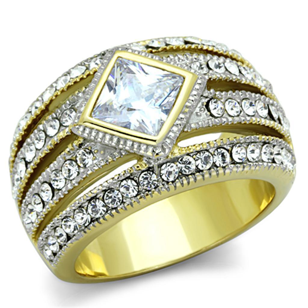 Anillos Para Mujer Dos Tonos de 316L Acero Inoxidable con Diamante Zirconia Cubica TK1551 - Jewelry Store by Erik Rayo