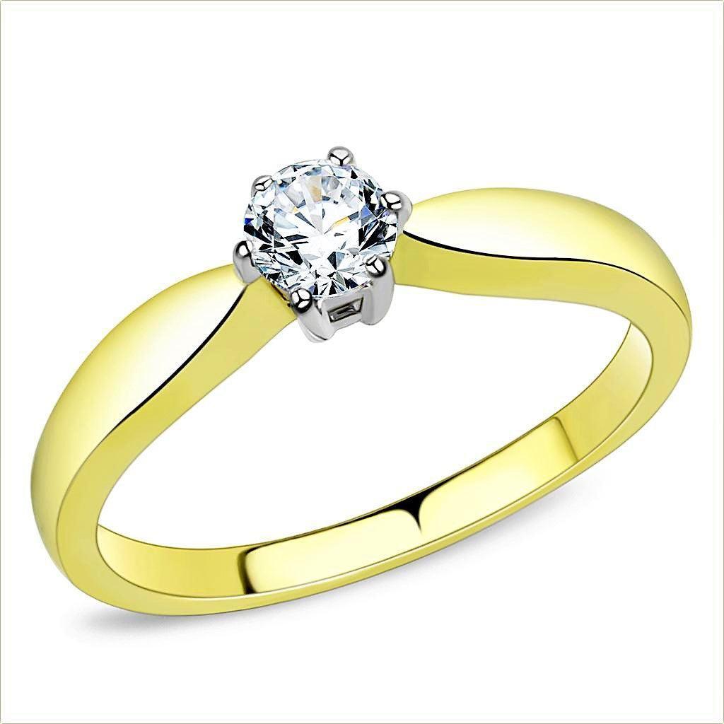 Gold Diamond Womens Ring Solitaire 316L Stainless Steel Anillo Diamante Solitario Color Oro Para Mujer Acero - Jewelry Store by Erik Rayo