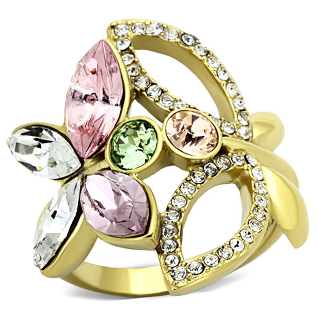 Womens Gold Butterflies Ring 316L Stainless Steel Anillo Color Oro Para Mujer Ninas Acero Inoxidable con Piedra Crystal en Multicolor Mahalah - Jewelry Store by Erik Rayo